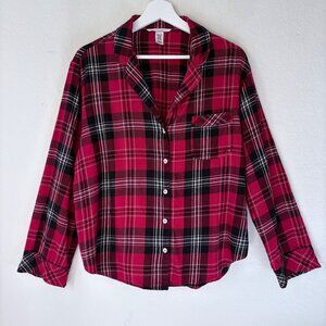 Victoria’s Secret Red & Black Plaid Button-Up Flannel Shirt Size Medium